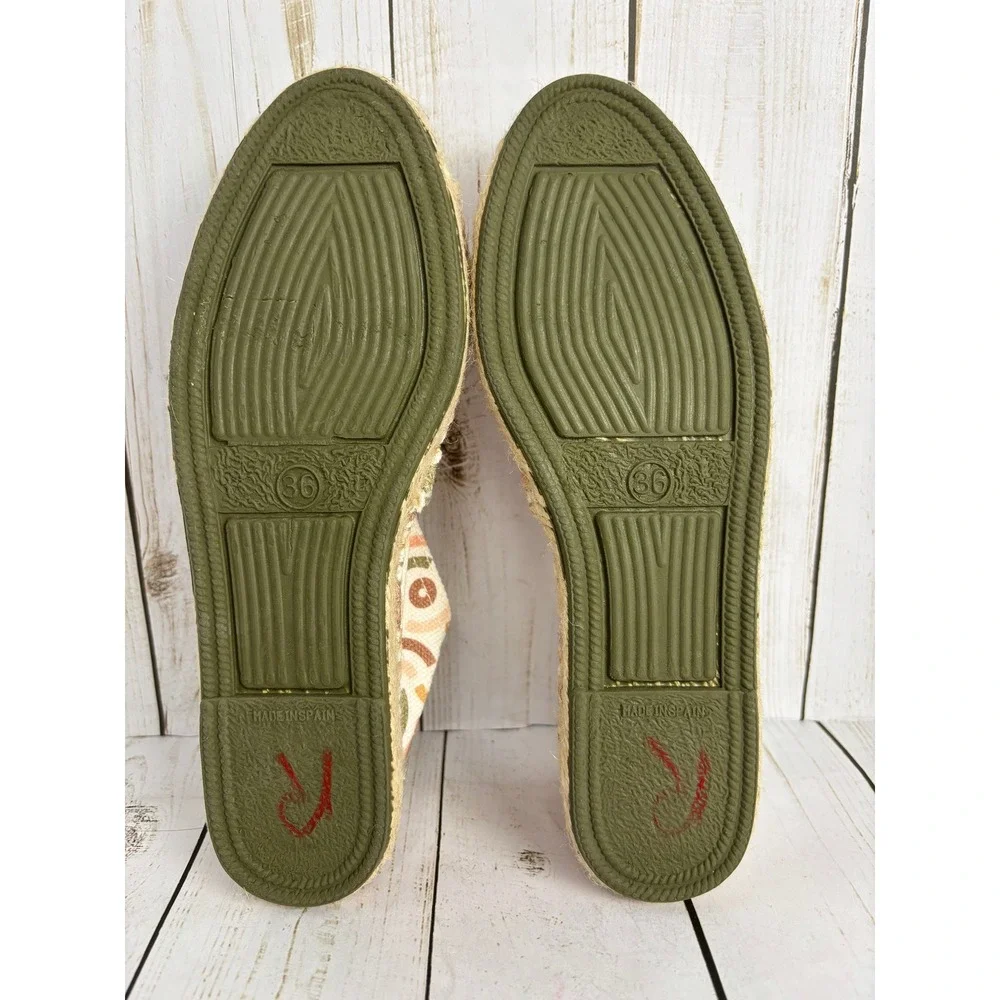 Toni Pons Womens Espadrille Flats Geometric Swirl Canvas Slip On Spain Sz 5.5/36
